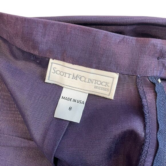 VTG 80s 90s Scott McClintock 2 Piece Skirt Suit Sz 8 Purple Taffeta Lace Collar - Picture 12 of 15